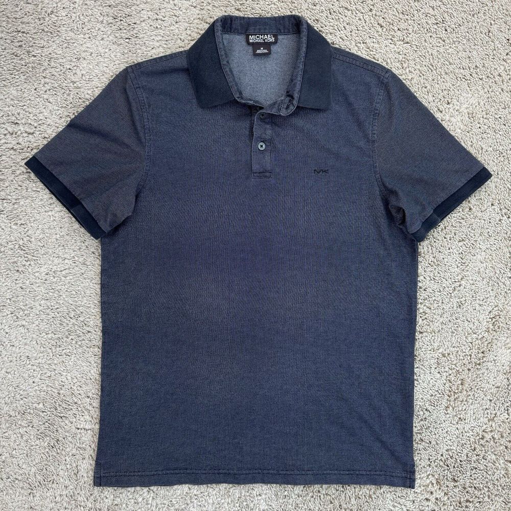 Michael Kors Shirt Mens Medium MK Golf Polo Gray Black Checks Collared S/S Top